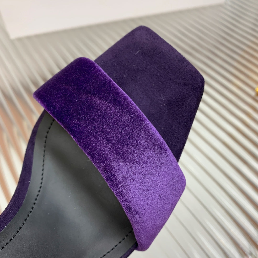 BALMAIN 25S MONETA HEELED SANDALS 95MM IN DEEP PURPLE VELVET - 35