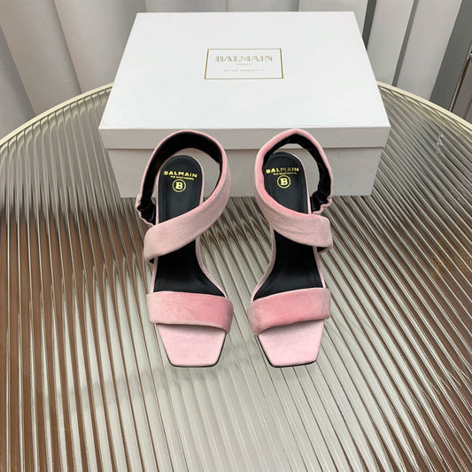 BALMAIN 25S MONETA HEELED SANDALS 95MM IN BABY PINK VELVET - 35
