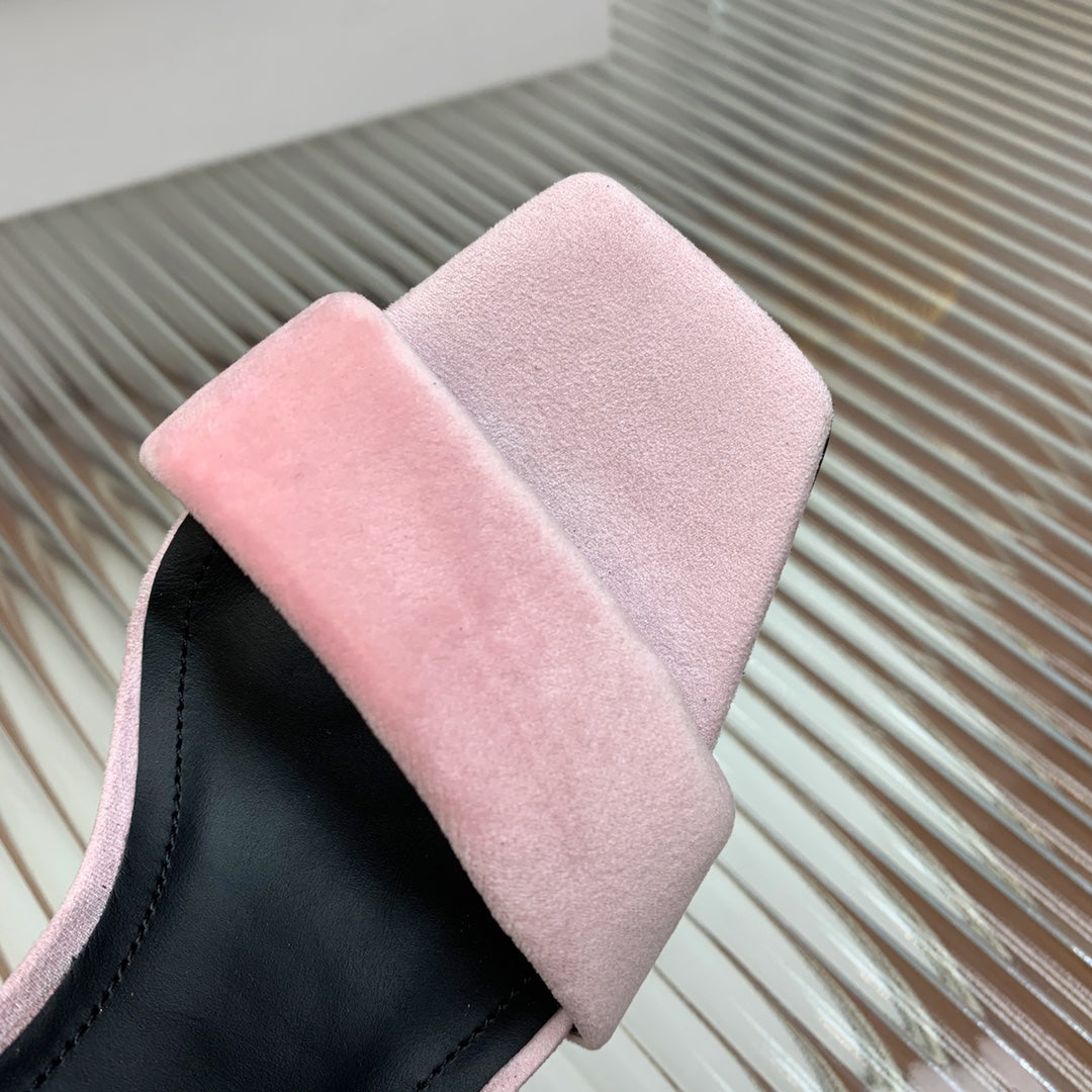BALMAIN 25S MONETA HEELED SANDALS 95MM IN BABY PINK VELVET - 35