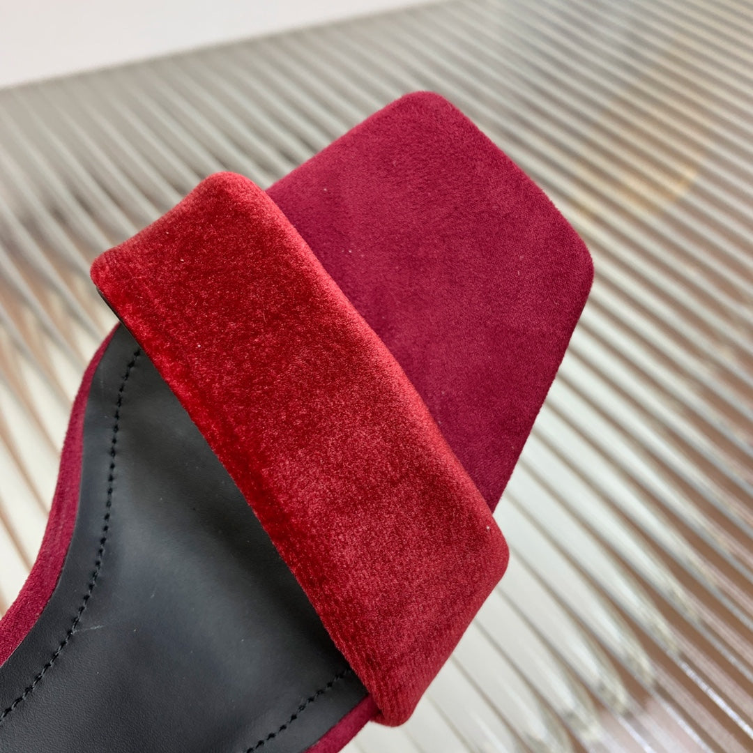 BALMAIN 25S MONETA HEELED SANDALS 95MM IN DARK CRIMSON VELVET - 35