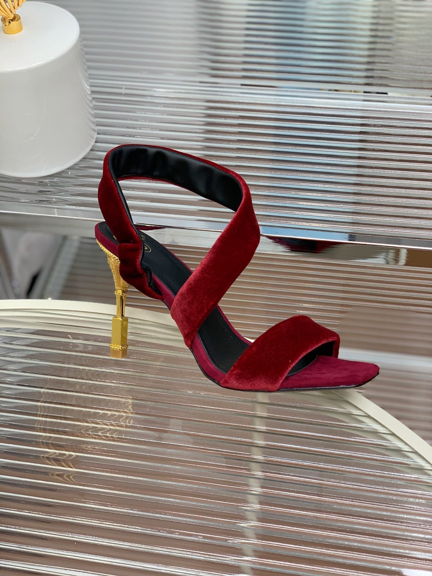 BALMAIN 25S MONETA HEELED SANDALS 95MM IN DARK CRIMSON VELVET - 35