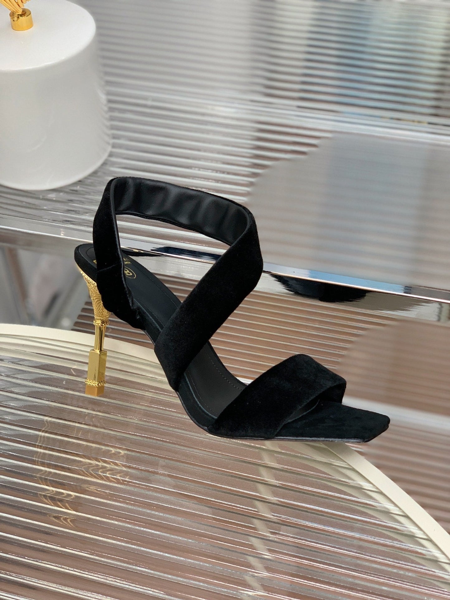 BALMAIN 25S MONETA HEELED SANDALS 95MM IN BLACK VELVET - 35