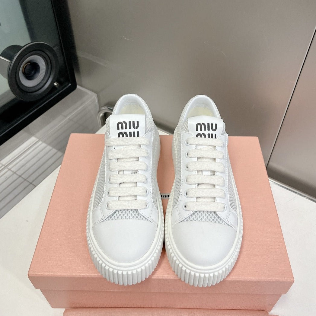 SNEAKERS THICK-SOLED LIGHT GRAY MESH COWHIDE - 35
