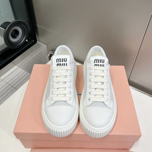 SNEAKERS THICK-SOLED LIGHT GRAY MESH COWHIDE - 35