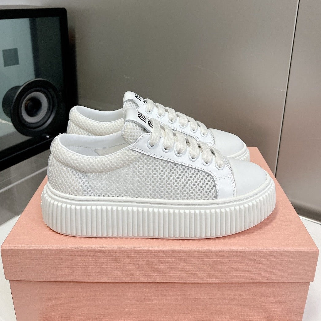 SNEAKERS THICK-SOLED LIGHT GRAY MESH COWHIDE - 35
