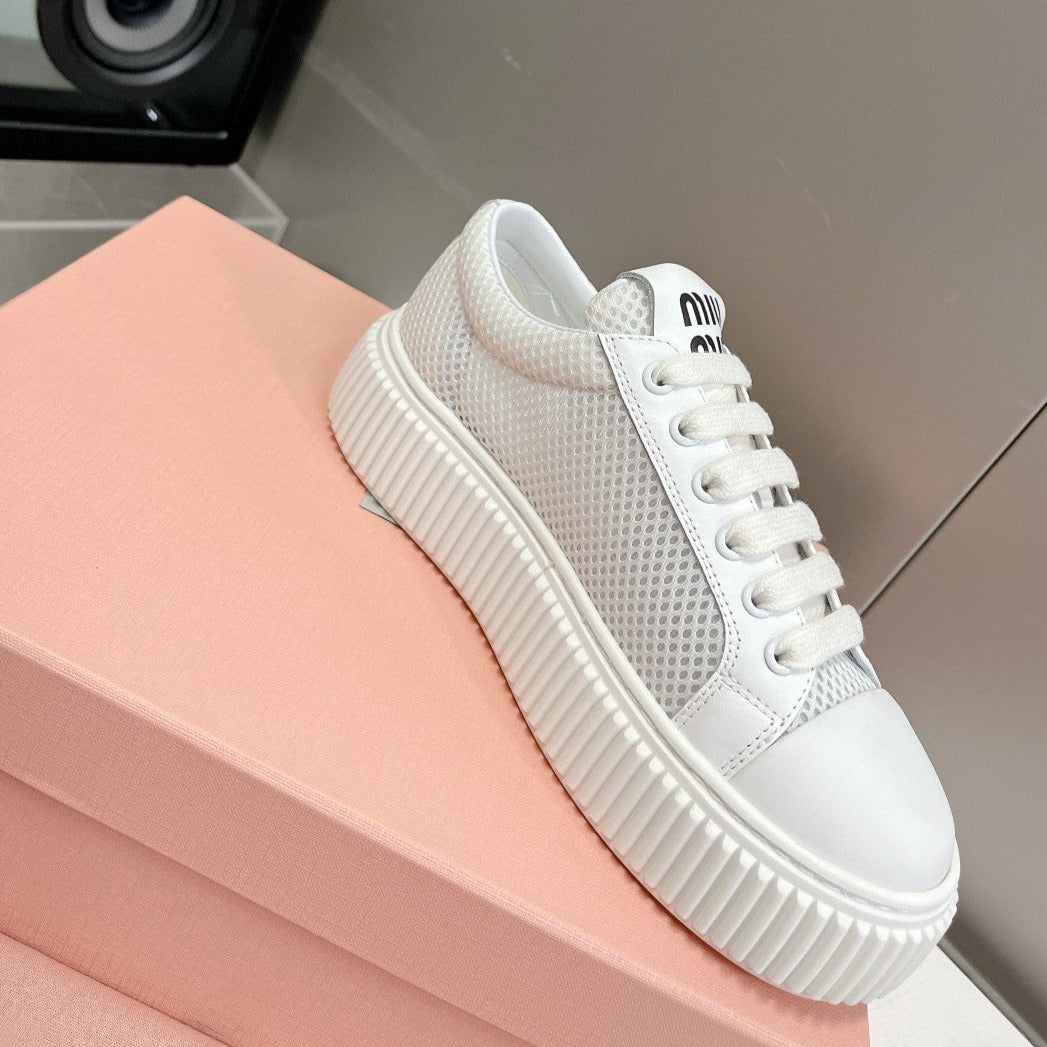 SNEAKERS THICK-SOLED LIGHT GRAY MESH COWHIDE - 35