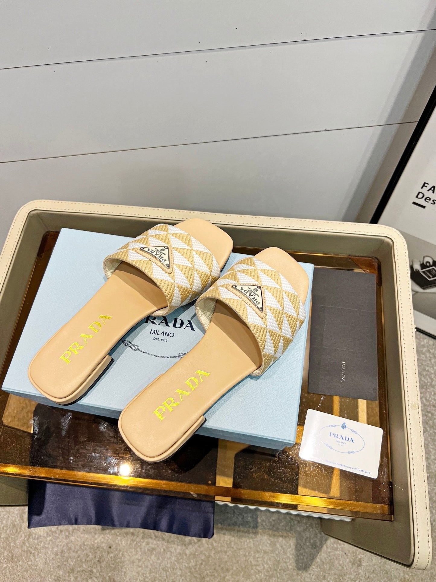 PRA EMBROIDERED SLIDES FLAT BEIGE FABRIC - 35