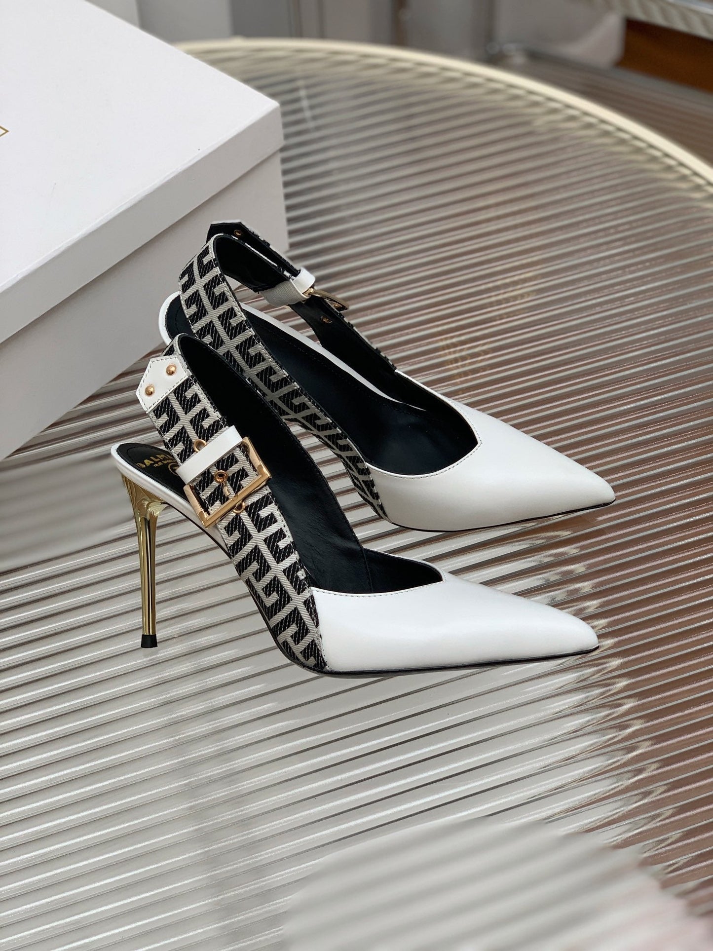 BALMAIN 25S SLINGBACK SHOES 95MM IN WHITE CALFSKIN - 35