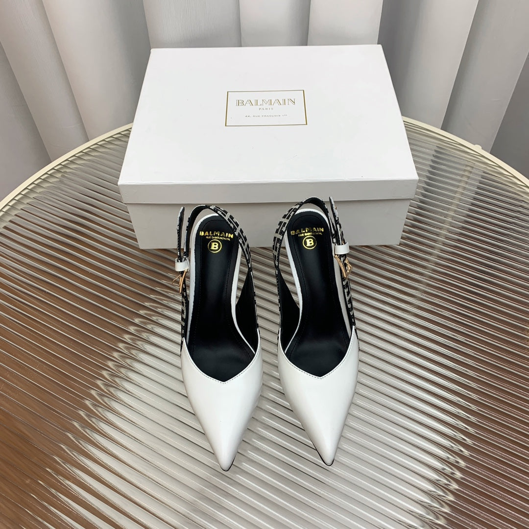 BALMAIN 25S SLINGBACK SHOES 95MM IN WHITE CALFSKIN - 35