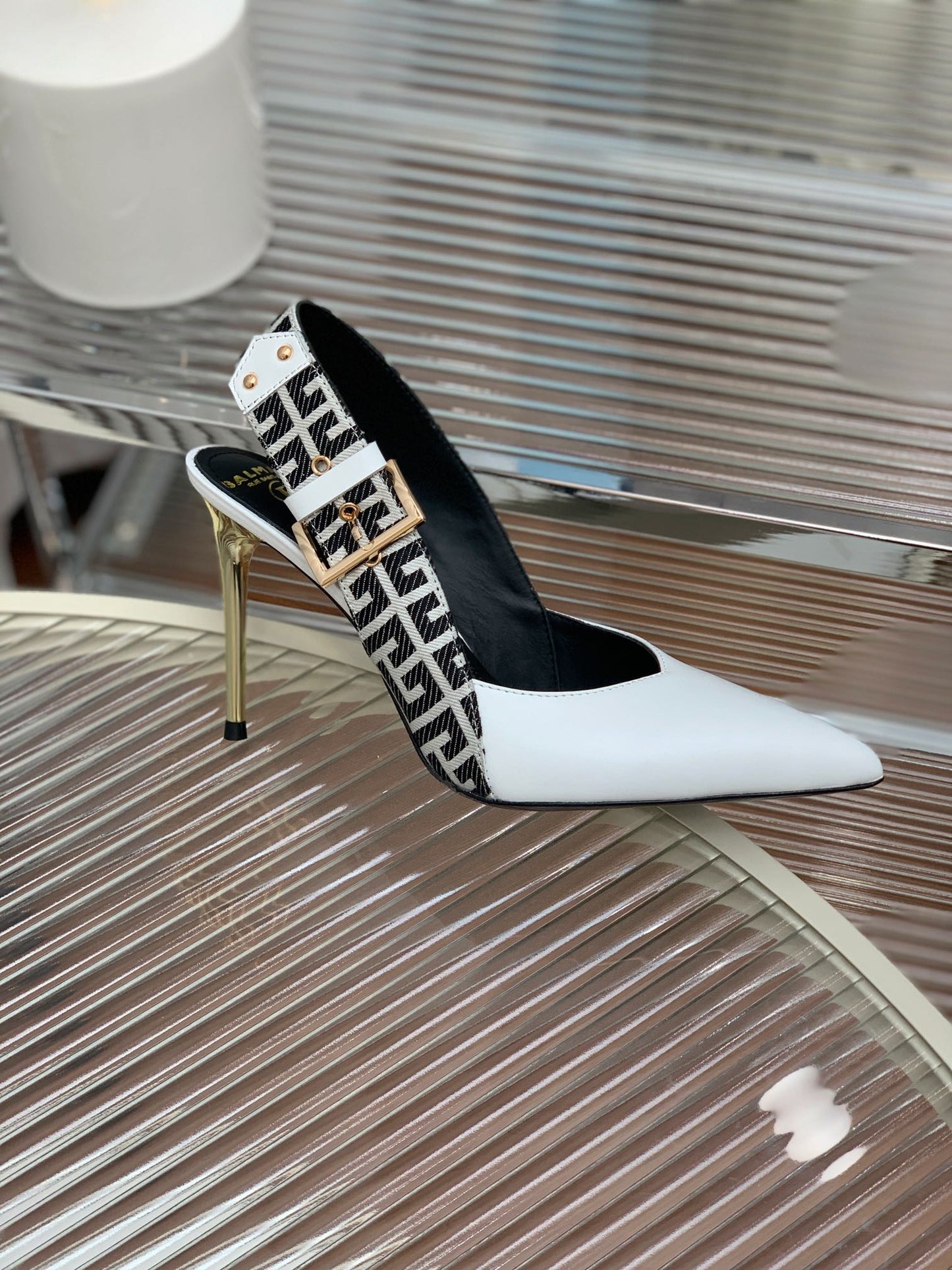 BALMAIN 25S SLINGBACK SHOES 95MM IN WHITE CALFSKIN - 35
