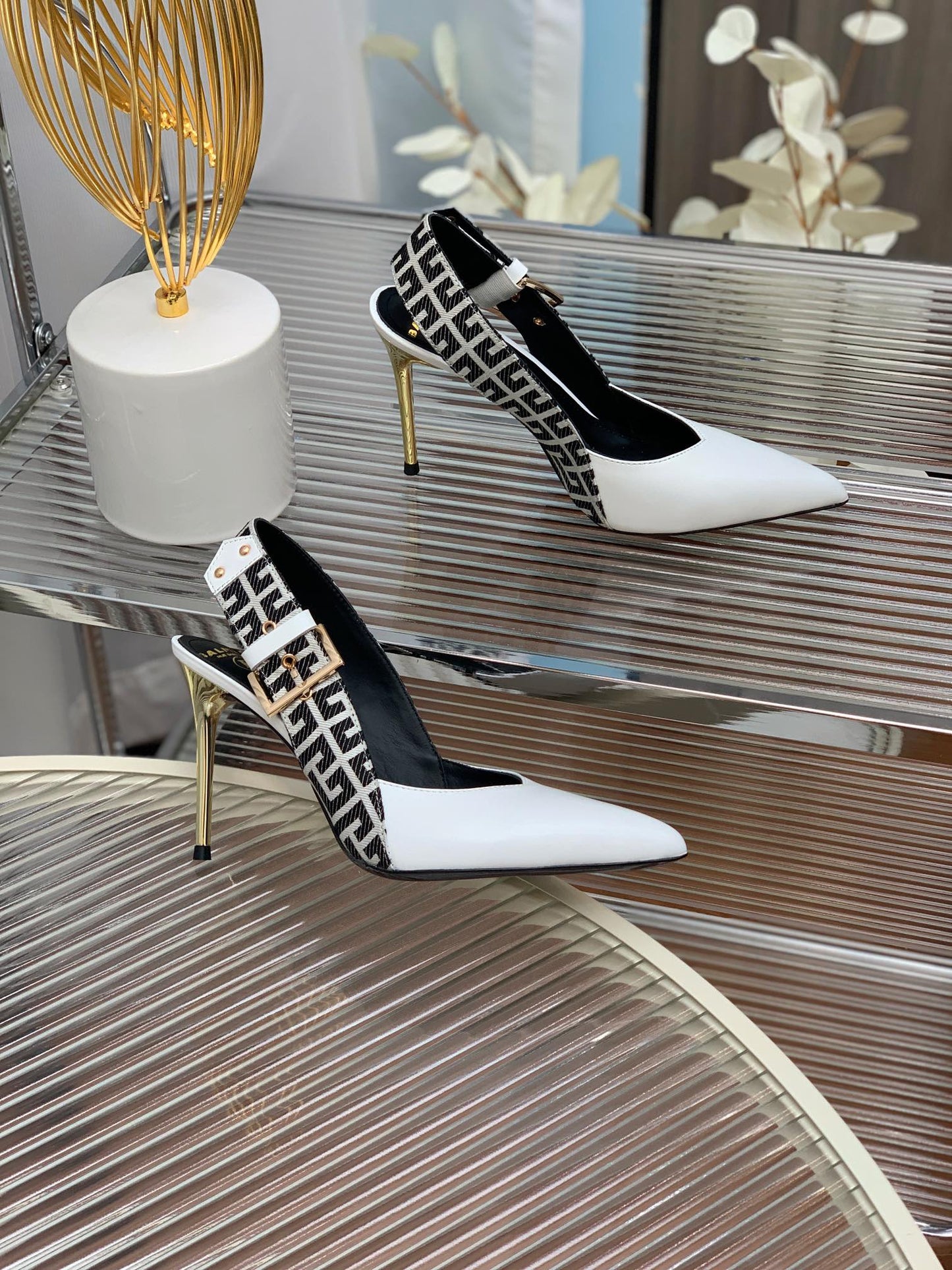 BALMAIN 25S SLINGBACK SHOES 95MM IN WHITE CALFSKIN - 35