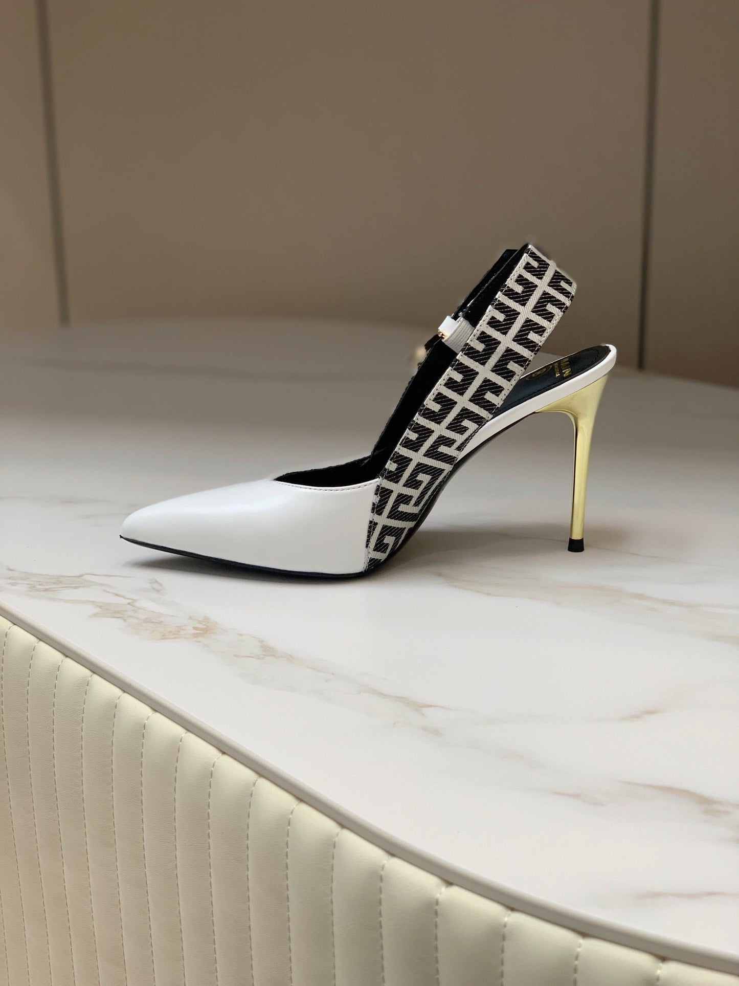 BALMAIN 25S SLINGBACK SHOES 95MM IN WHITE CALFSKIN - 35