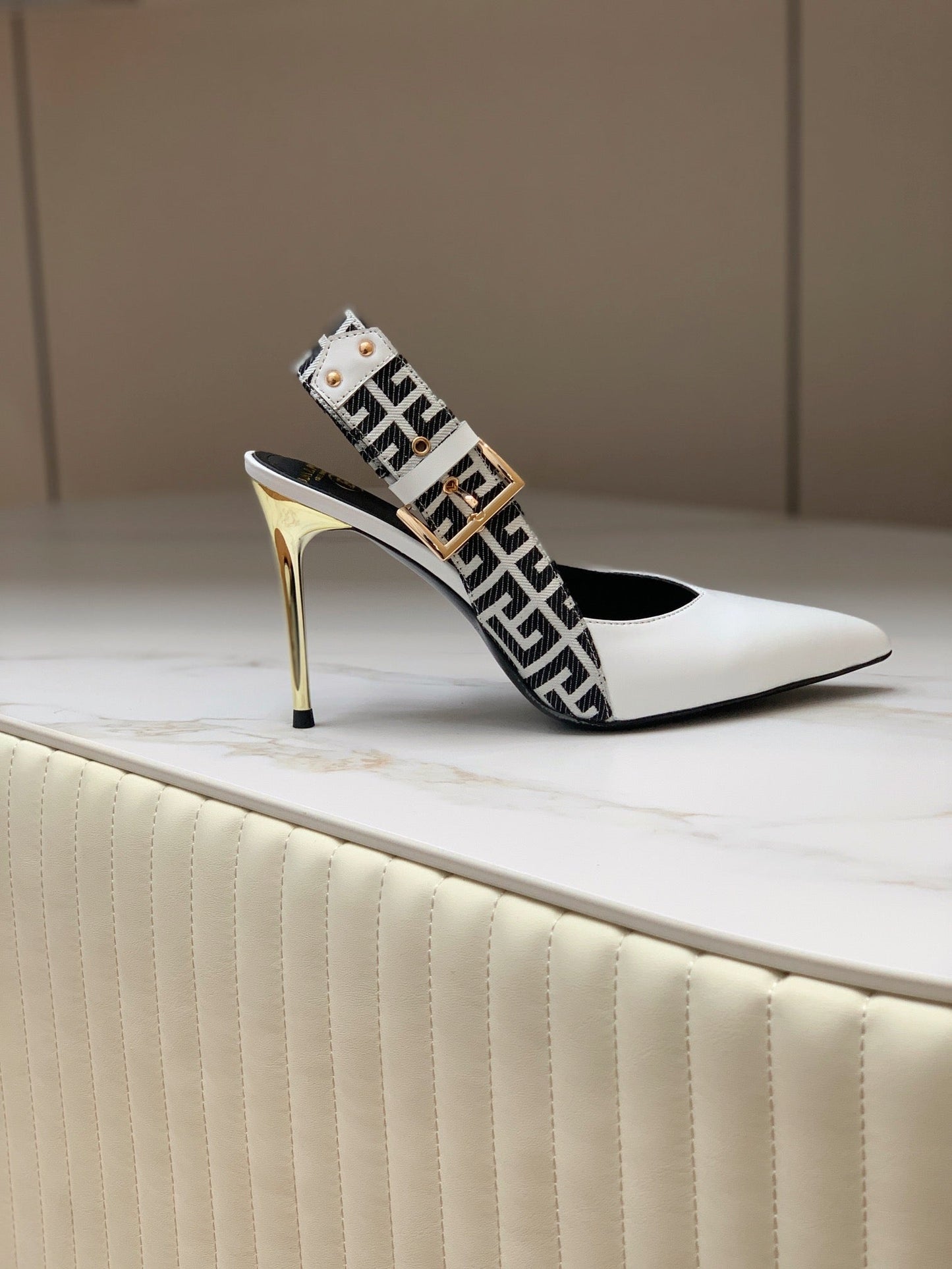 BALMAIN 25S SLINGBACK SHOES 95MM IN WHITE CALFSKIN - 35