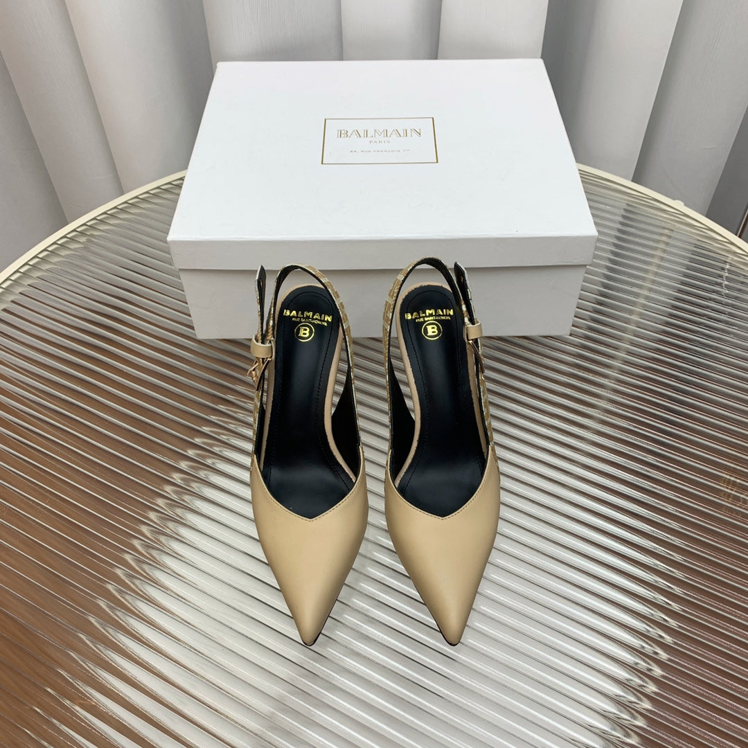 BALMAIN 25S SLINGBACK SHOES 95MM IN LIGHT BROWN CALFSKIN - 35