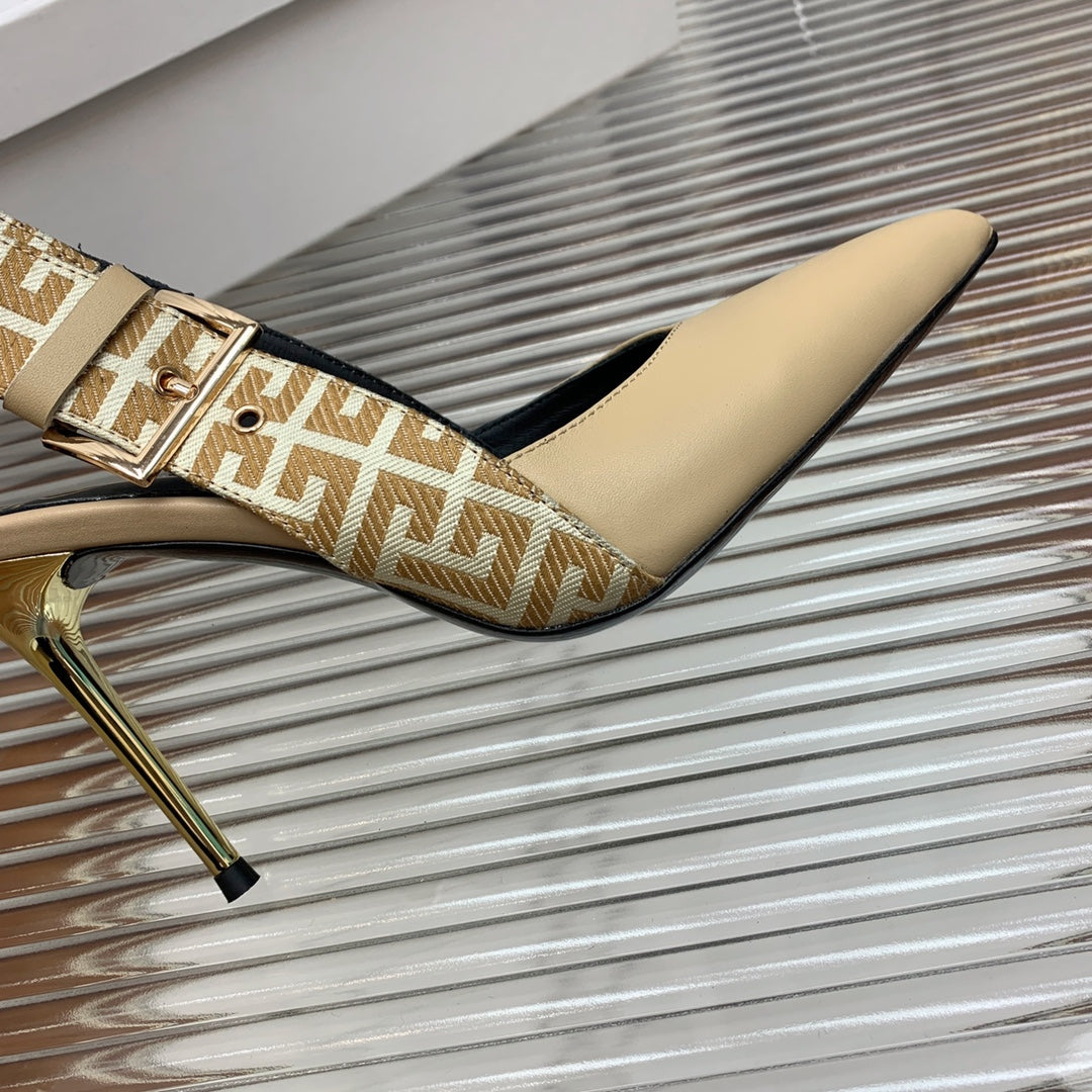 BALMAIN 25S SLINGBACK SHOES 95MM IN LIGHT BROWN CALFSKIN - 35