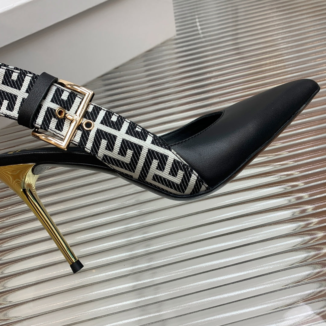 BALMAIN 25S SLINGBACK SHOES 95MM IN BLACK CALFSKIN - 35