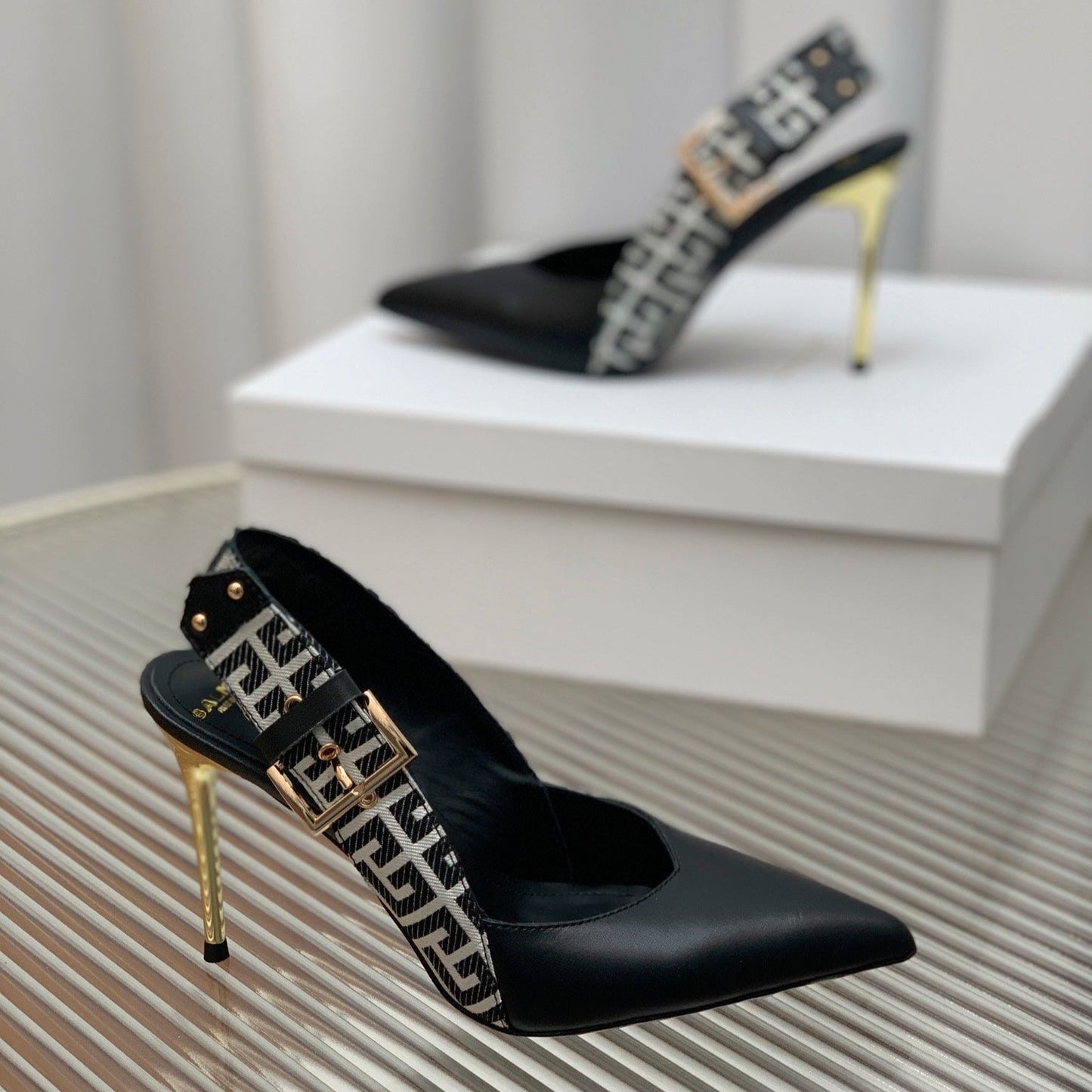 BALMAIN 25S SLINGBACK SHOES 95MM IN BLACK CALFSKIN - 35