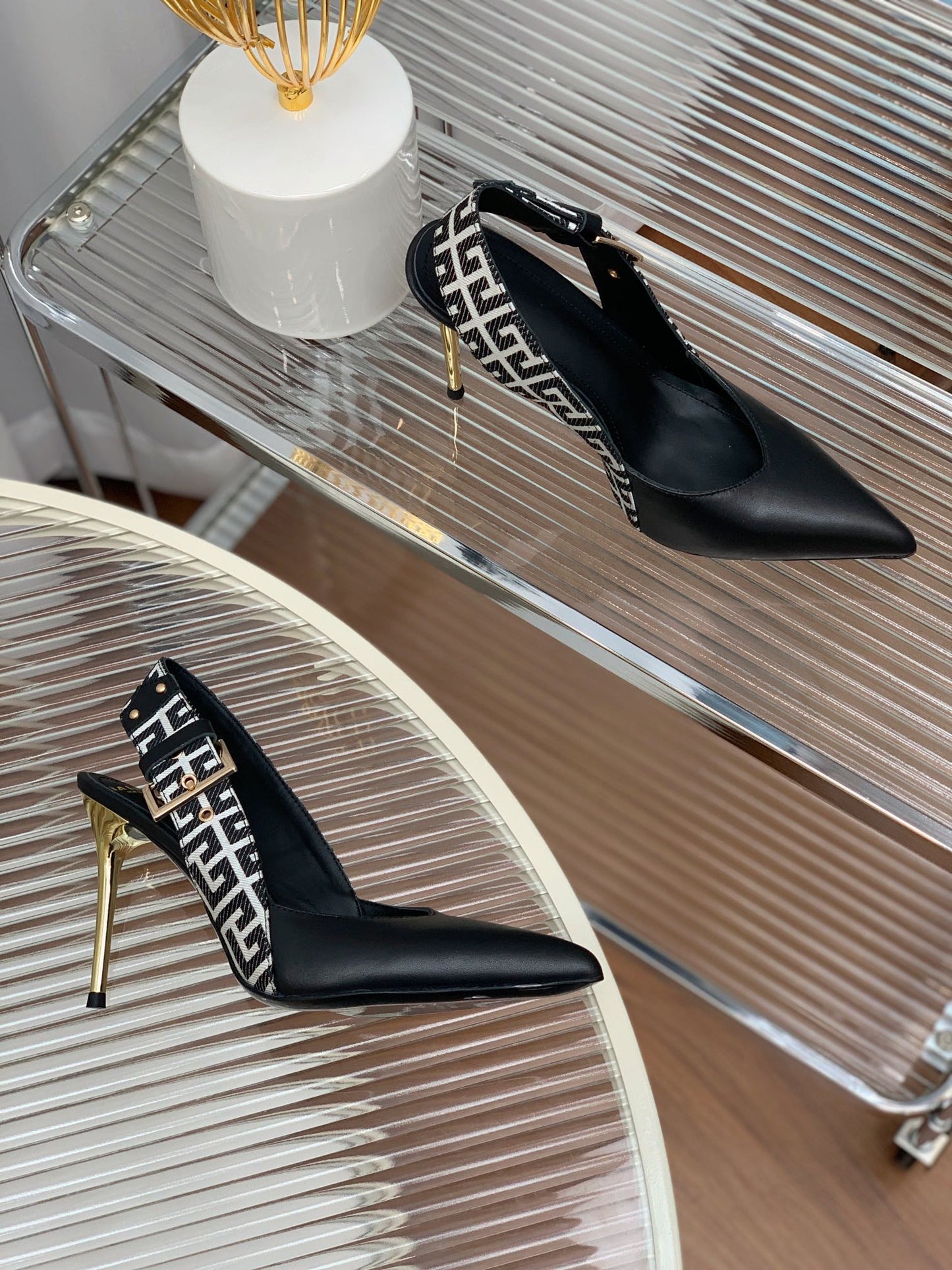BALMAIN 25S SLINGBACK SHOES 95MM IN BLACK CALFSKIN - 35