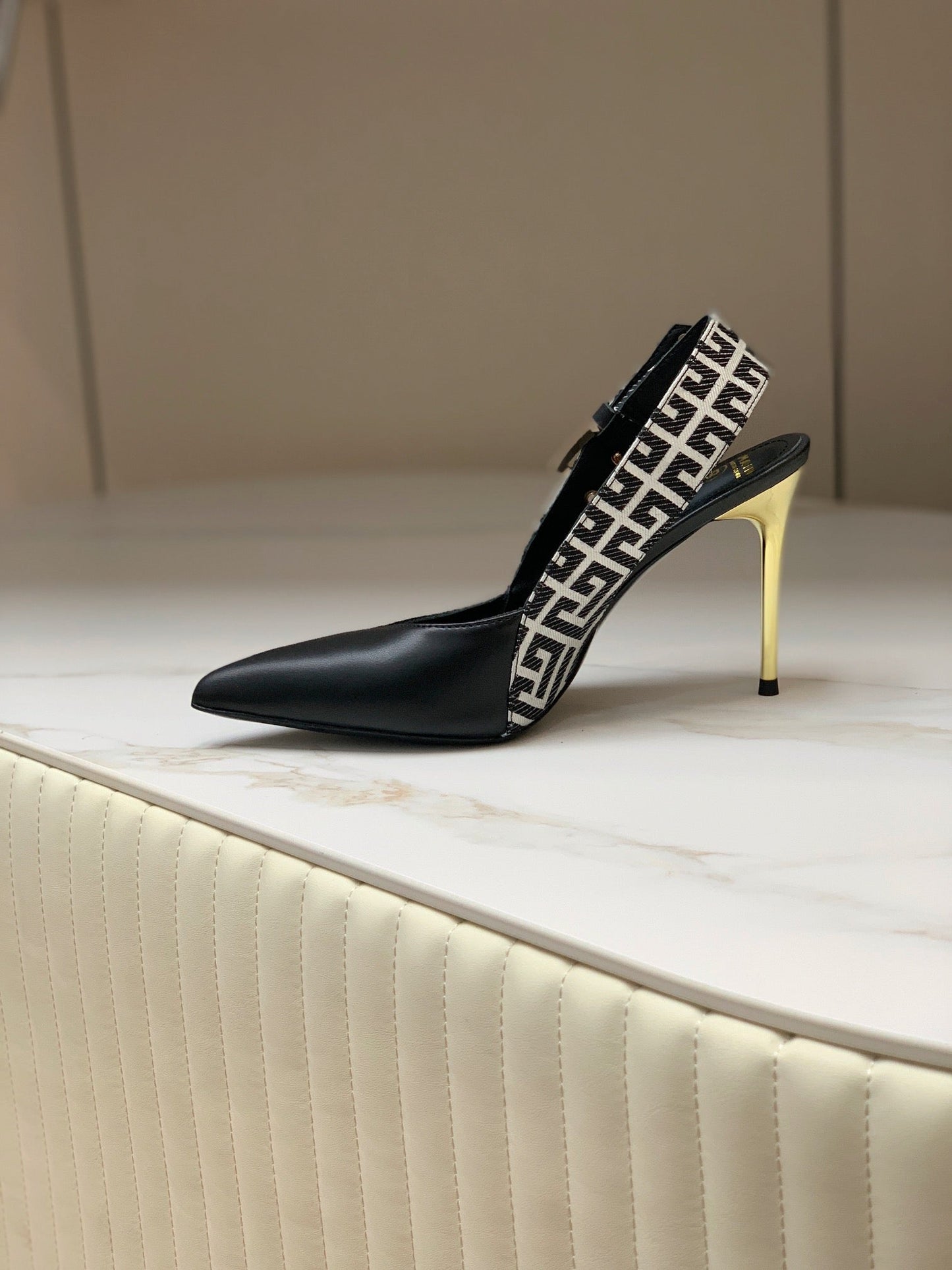 BALMAIN 25S SLINGBACK SHOES 95MM IN BLACK CALFSKIN - 35