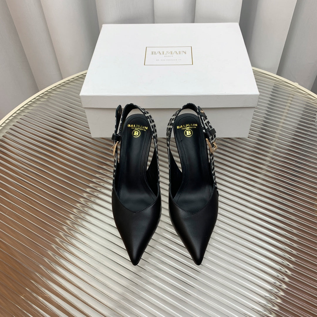 BALMAIN 25S SLINGBACK SHOES 95MM IN BLACK CALFSKIN - 35