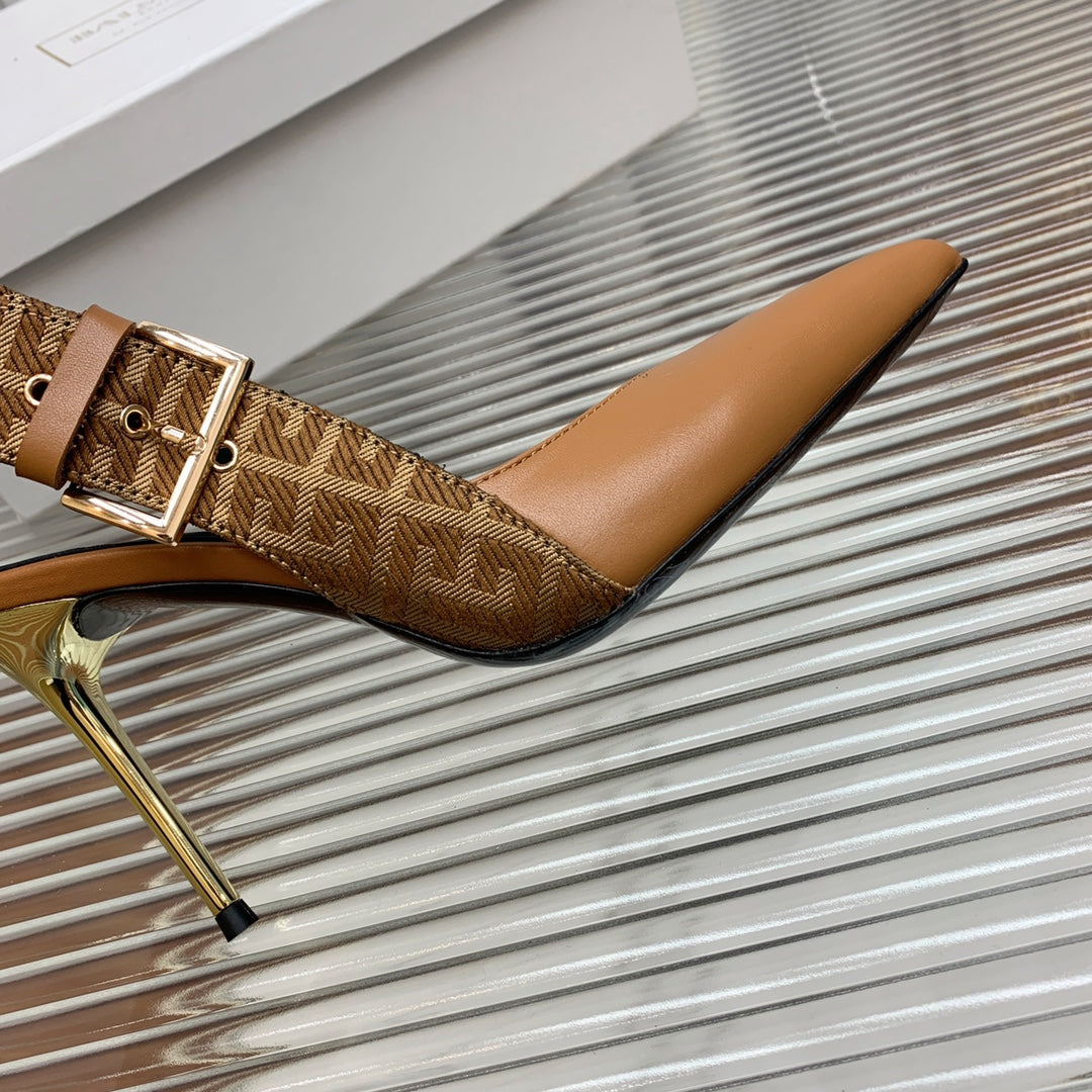 BALMAIN 25S SLINGBACK SHOES 95MM IN DARK BROWN CALFSKIN - 35