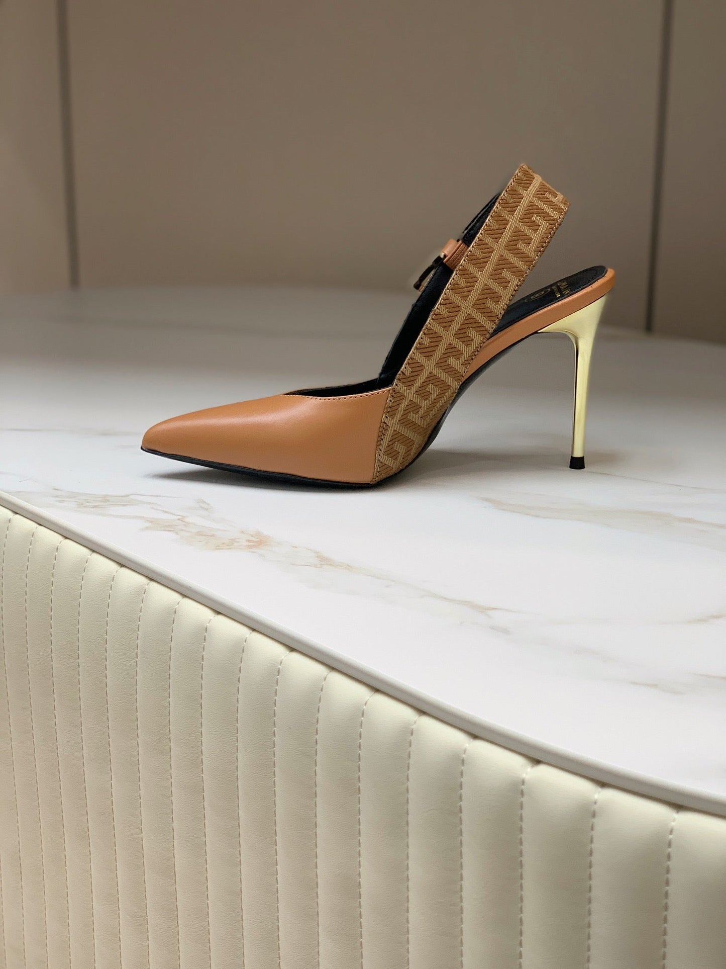 BALMAIN 25S SLINGBACK SHOES 95MM IN DARK BROWN CALFSKIN - 35
