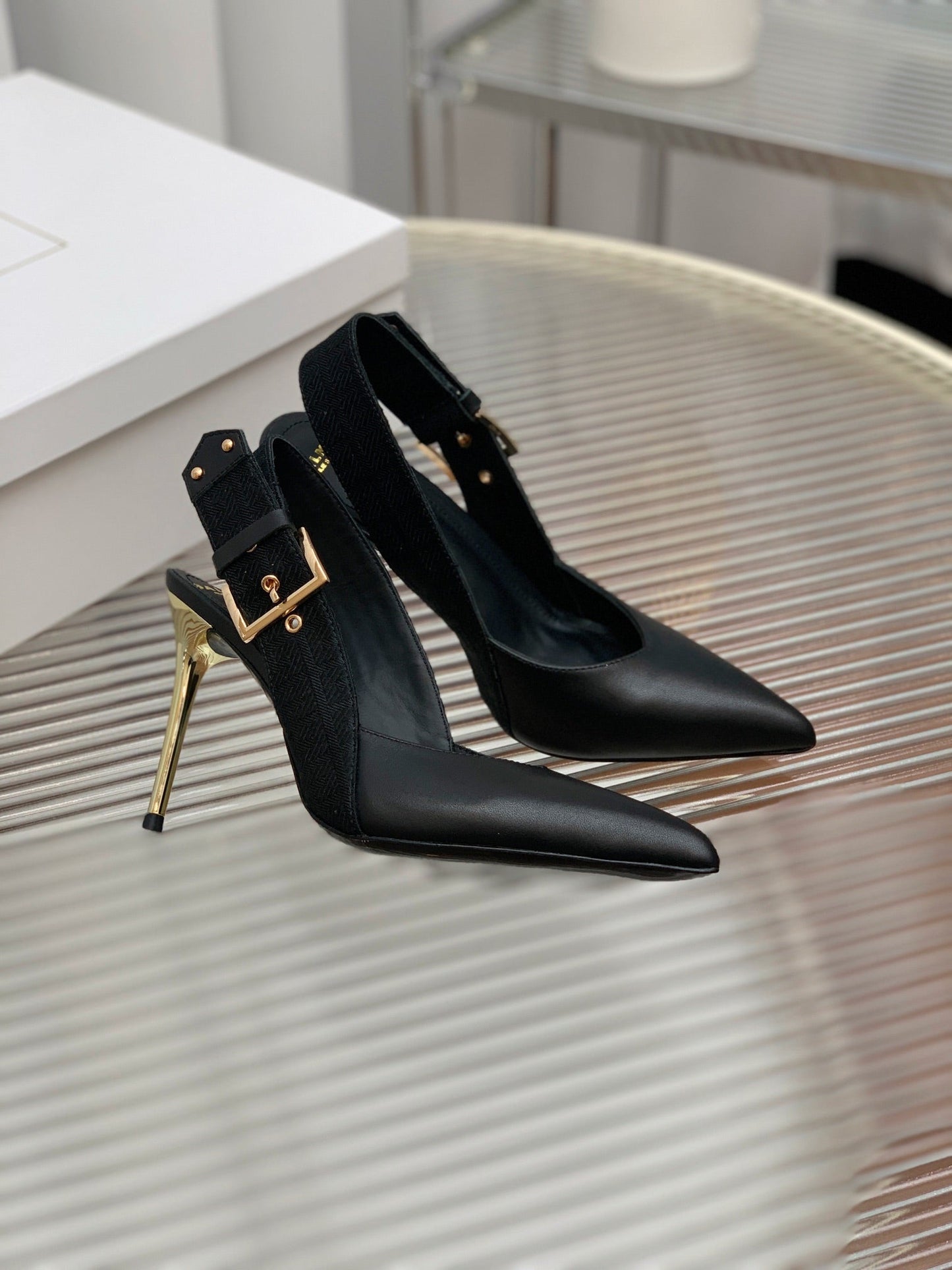 BALMAIN 25S SLINGBACK SHOES 95MM IN BLACK FULL CALFSKIN - 35