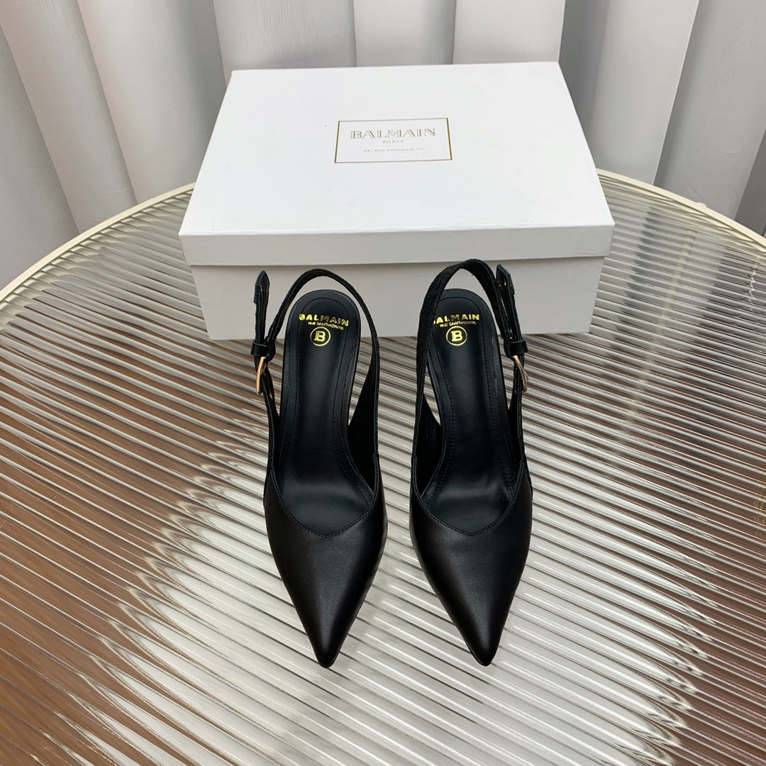 BALMAIN 25S SLINGBACK SHOES 95MM IN BLACK FULL CALFSKIN - 35