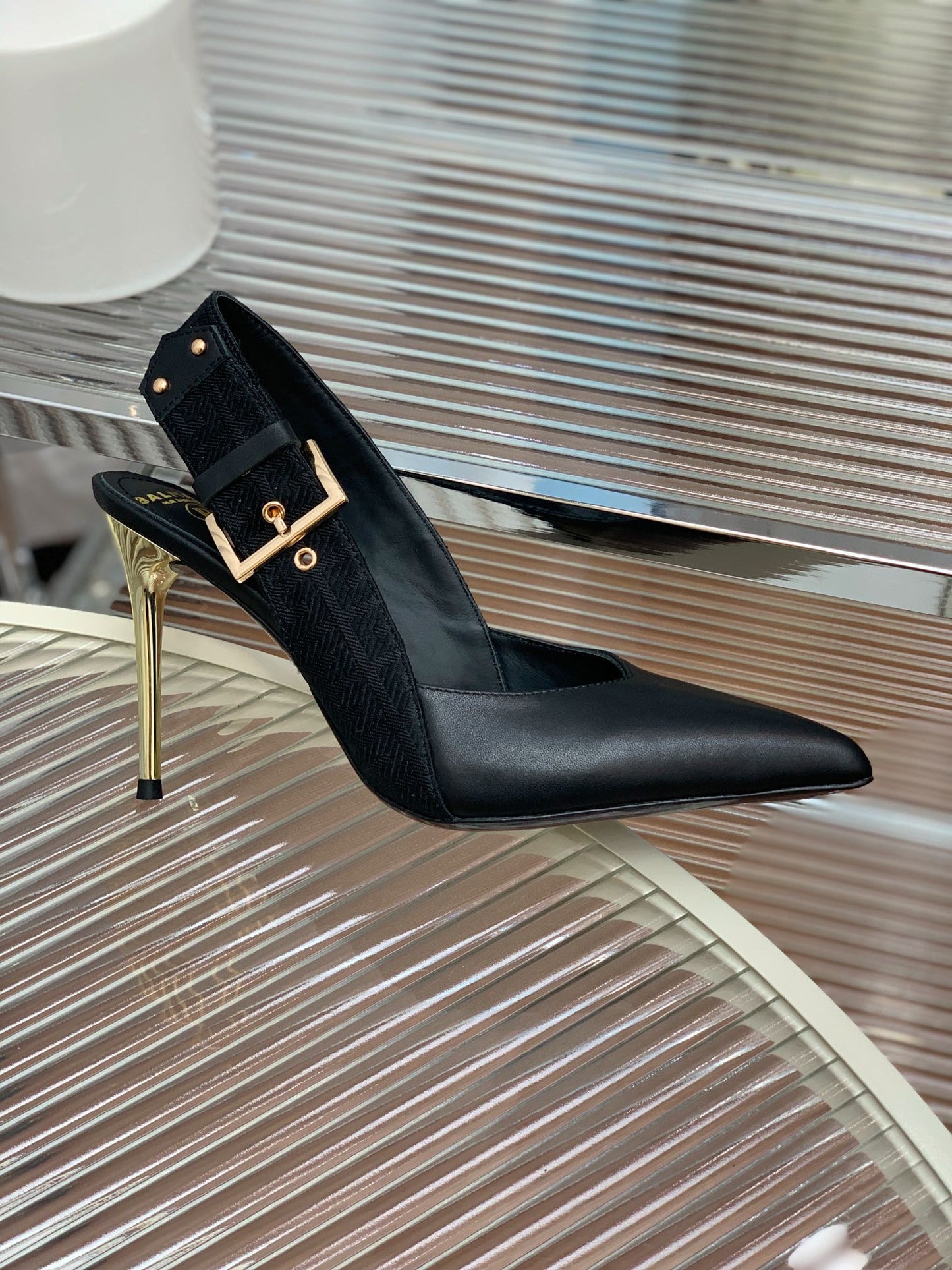 BALMAIN 25S SLINGBACK SHOES 95MM IN BLACK FULL CALFSKIN - 35