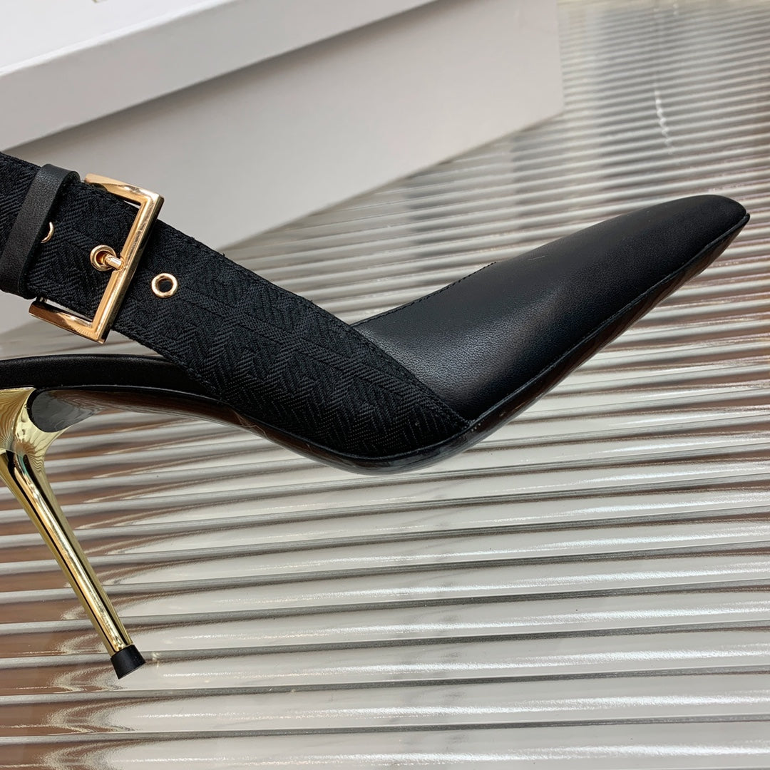 BALMAIN 25S SLINGBACK SHOES 95MM IN BLACK FULL CALFSKIN - 35