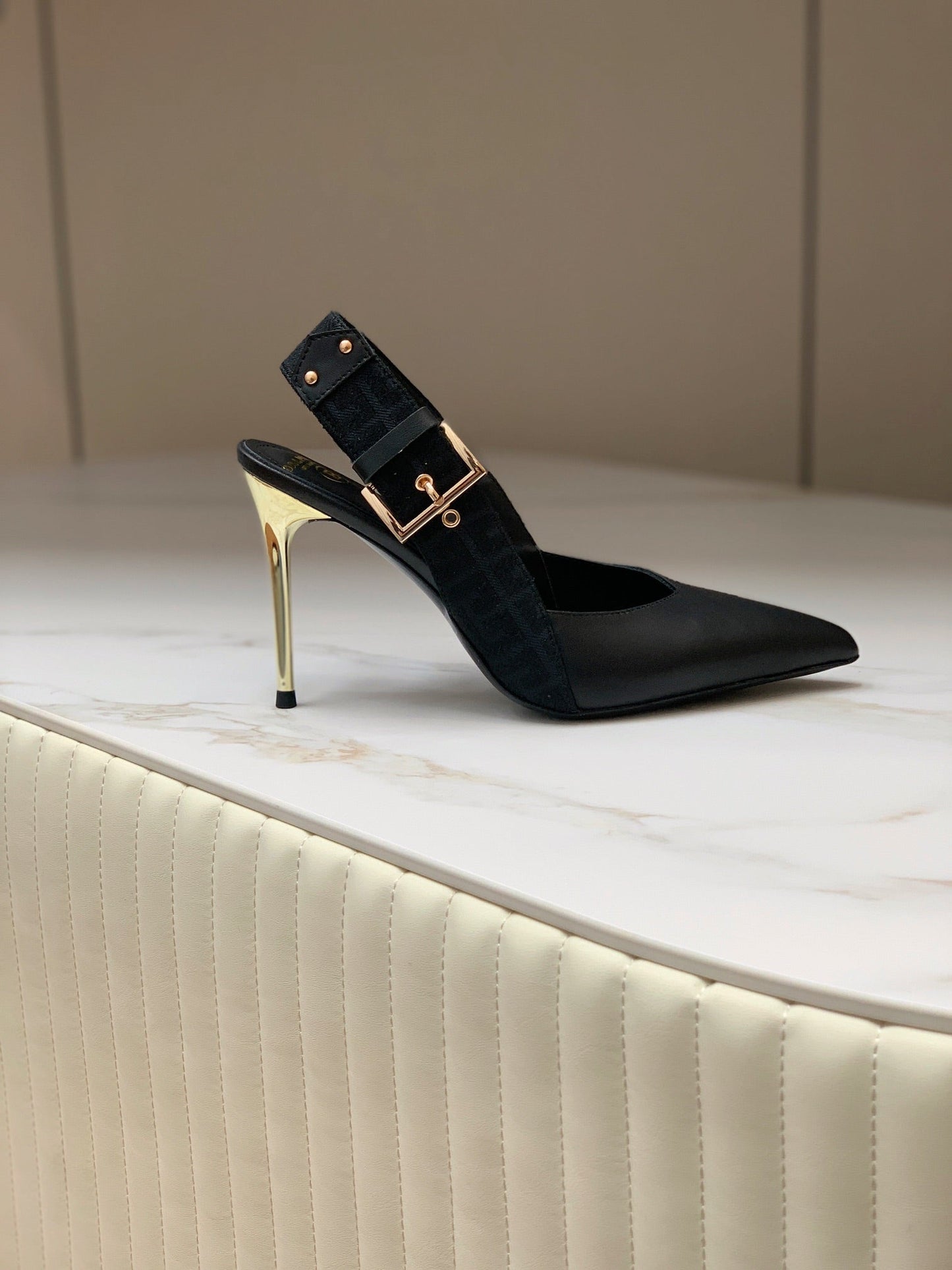 BALMAIN 25S SLINGBACK SHOES 95MM IN BLACK FULL CALFSKIN - 35