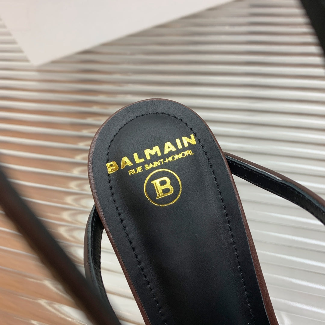 BALMAIN 25S MONETA SANDAL 95MM IN DARK BROWN CALFSKIN - 35