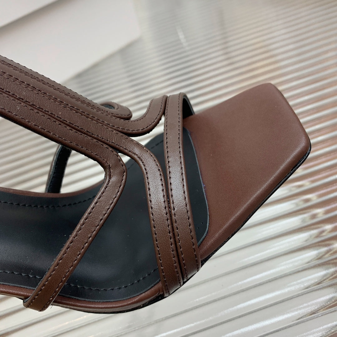 BALMAIN 25S MONETA SANDAL 95MM IN DARK BROWN CALFSKIN - 35