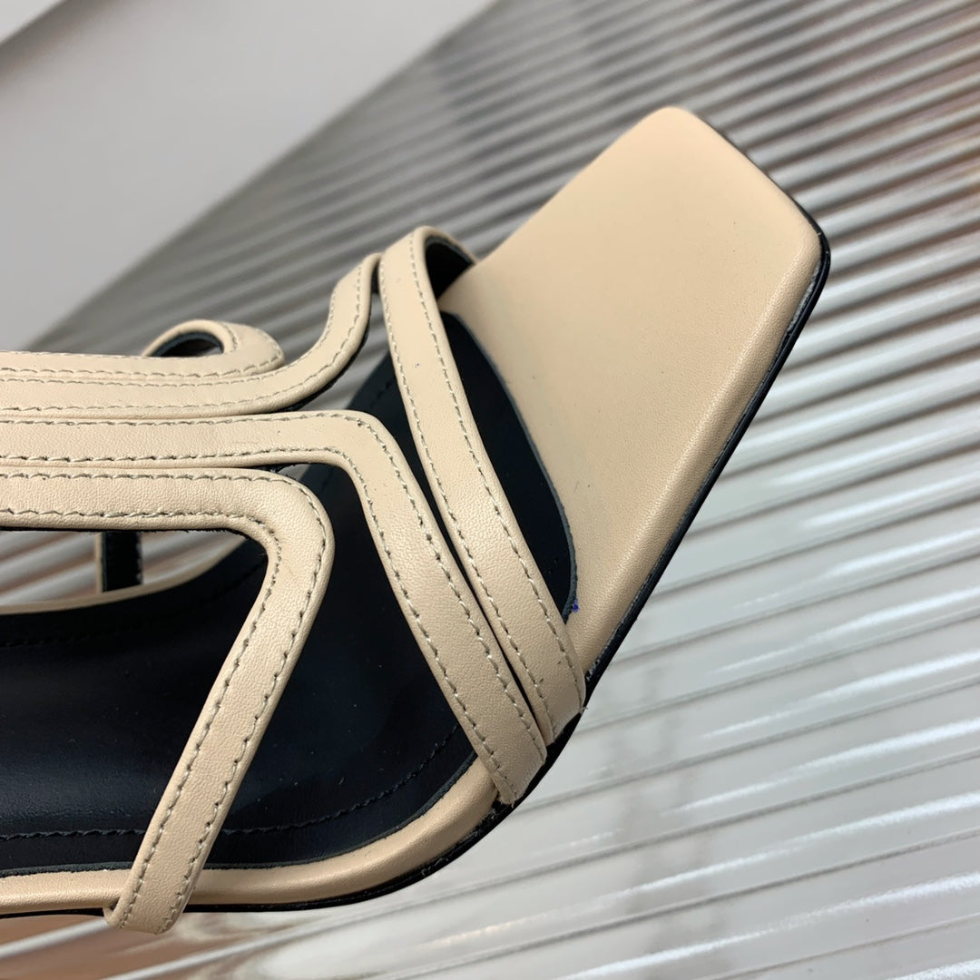 BALMAIN 25S MONETA SANDAL 95MM IN WARM BEIGE CALFSKIN - 35