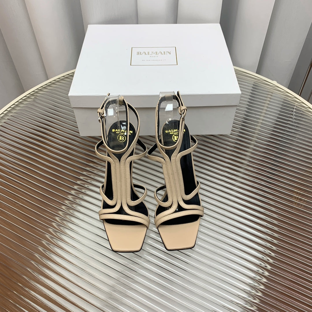 BALMAIN 25S MONETA SANDAL 95MM IN WARM BEIGE CALFSKIN - 35