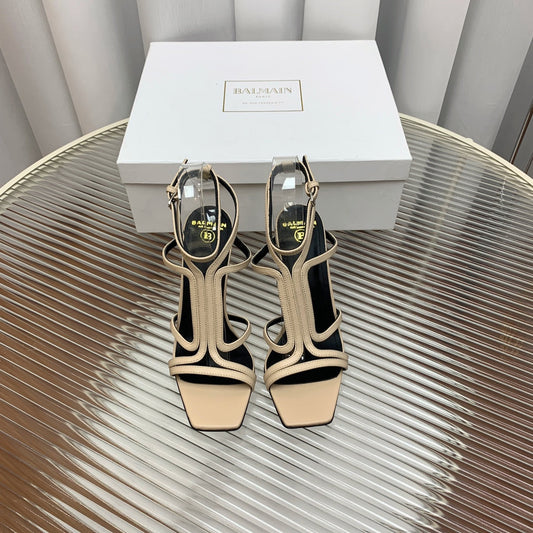 BALMAIN 25S MONETA SANDAL 95MM IN WARM BEIGE CALFSKIN - 35