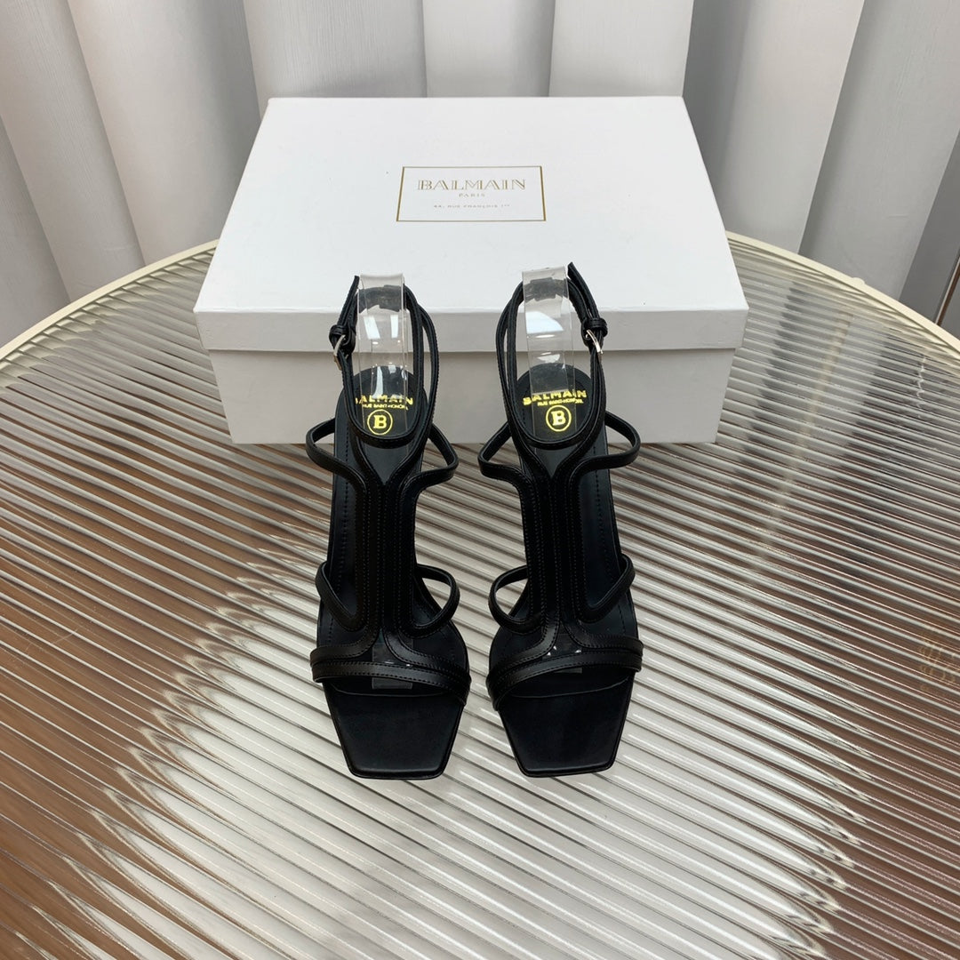 BALMAIN 25S MONETA SANDAL 95MM IN BLACK CALFSKIN - 35