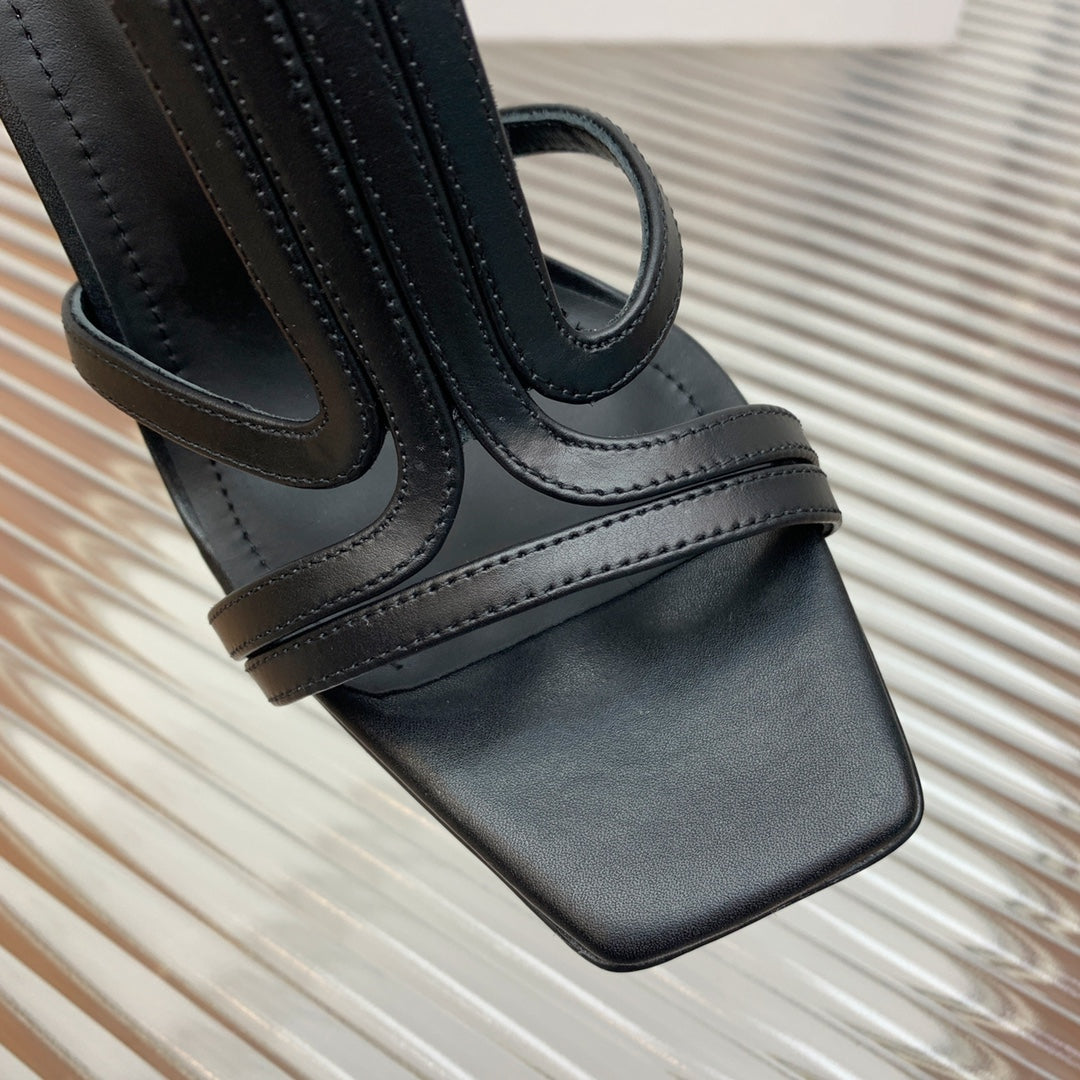 BALMAIN 25S MONETA SANDAL 95MM IN BLACK CALFSKIN - 35