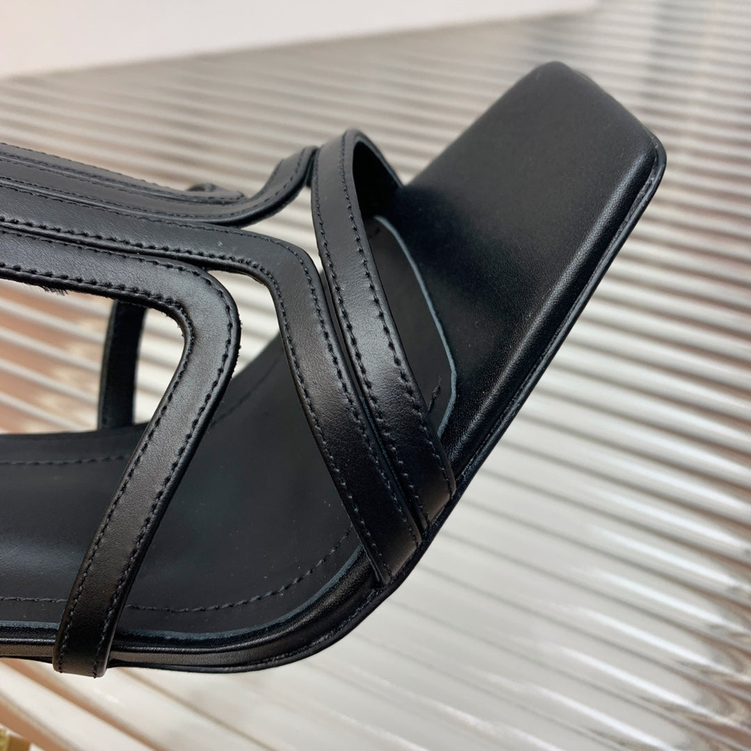 BALMAIN 25S MONETA SANDAL 95MM IN BLACK CALFSKIN - 35