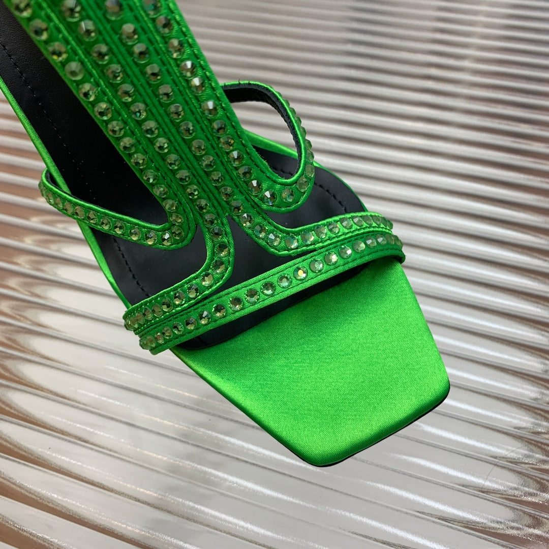 BALMAIN 25S MONETA SANDAL 95MM IN DARK GREEN CALFSKIN WITH CRYSTAL - 35