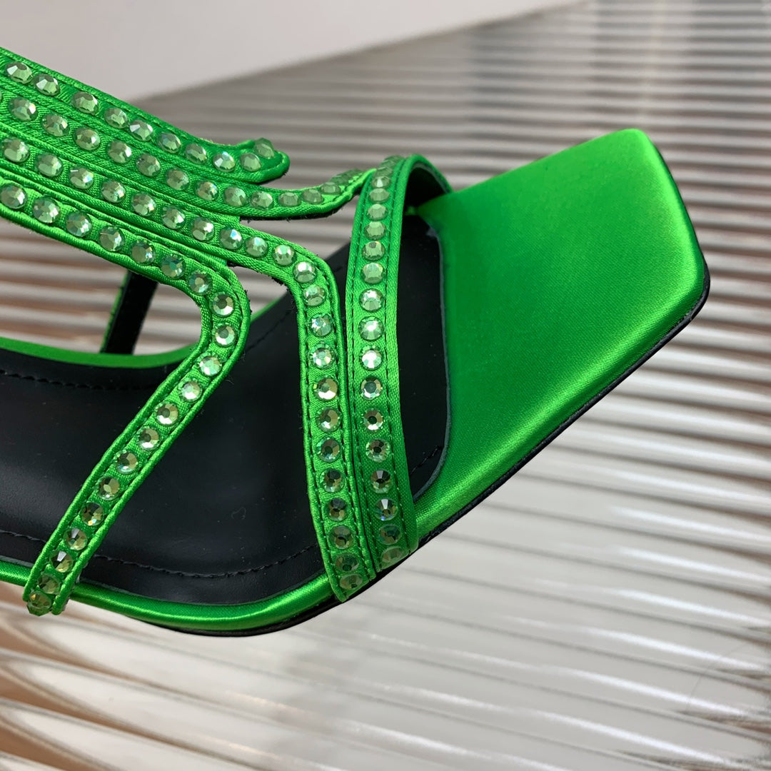 BALMAIN 25S MONETA SANDAL 95MM IN DARK GREEN CALFSKIN WITH CRYSTAL - 35