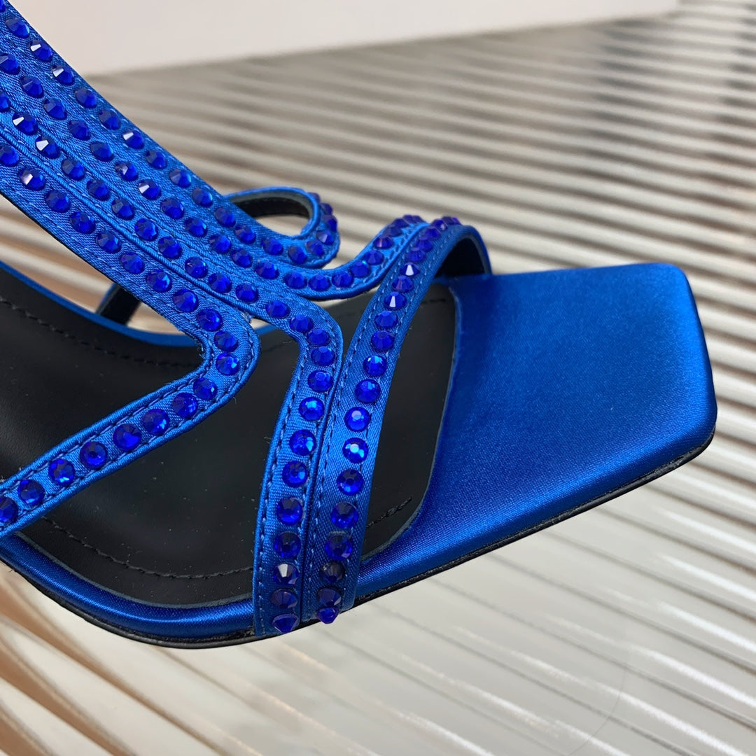 BALMAIN 25S MONETA SANDAL 95MM IN DARK BLUE CALFSKIN WITH CRYSTAL - 35
