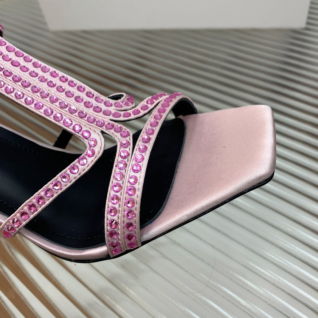 BALMAIN 25S MONETA SANDAL 95MM IN LAVENDER PINK CALFSKIN WITH CRYSTAL - 35