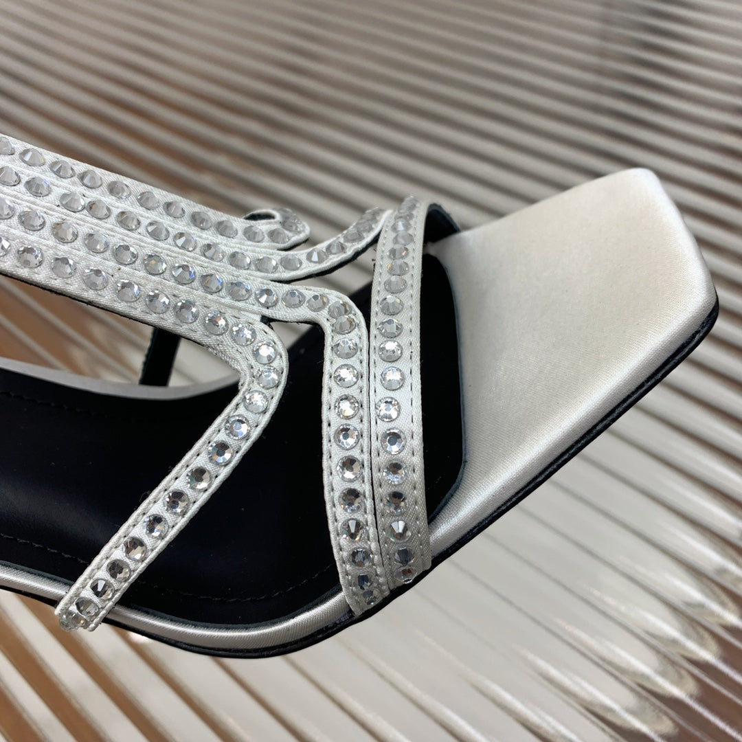 BALMAIN 25S MONETA SANDAL 95MM IN SILVER CALFSKIN WITH CRYSTAL - 35