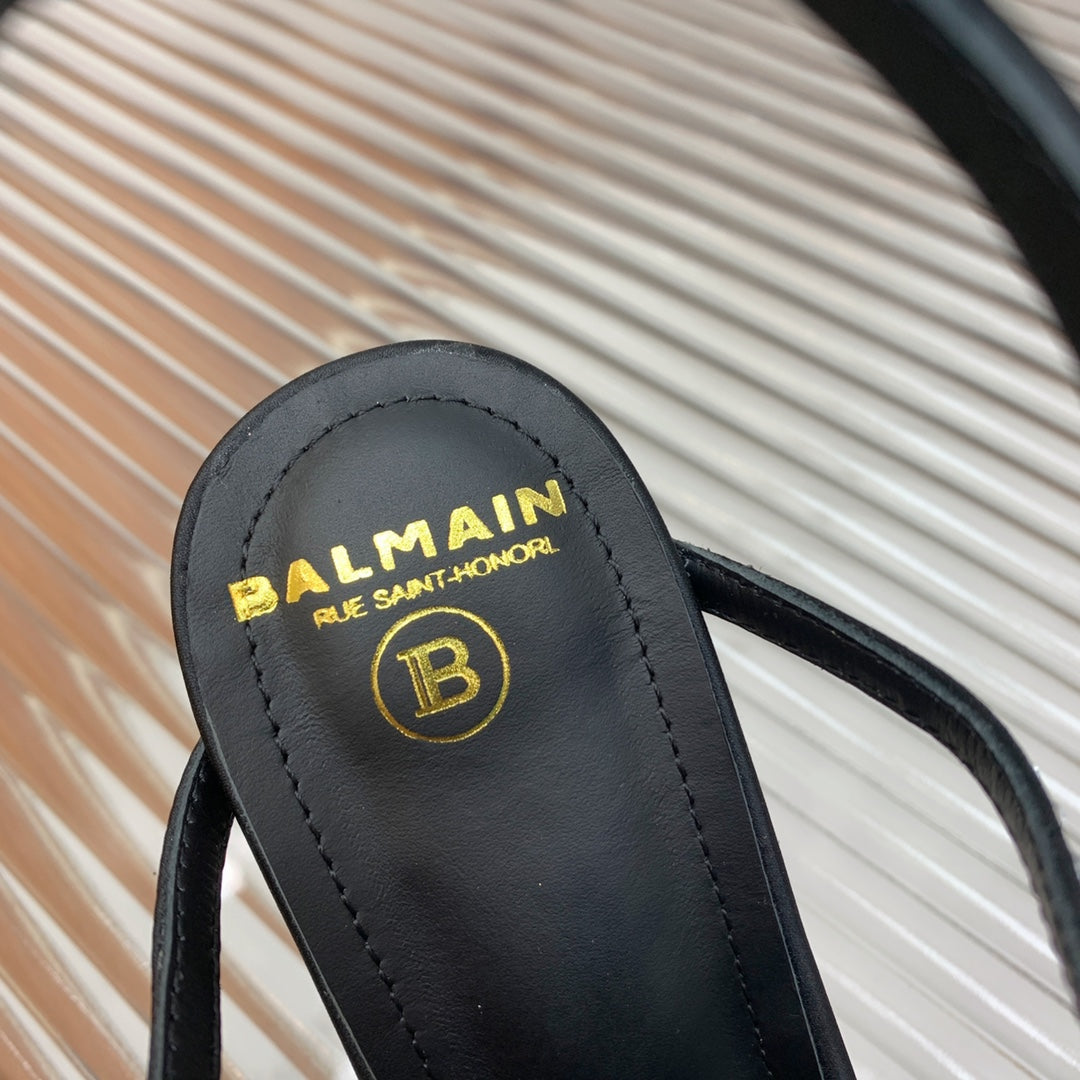 BALMAIN 25S MONETA SANDAL 95MM IN BLACK CALFSKIN WITH CRYSTAL - 35