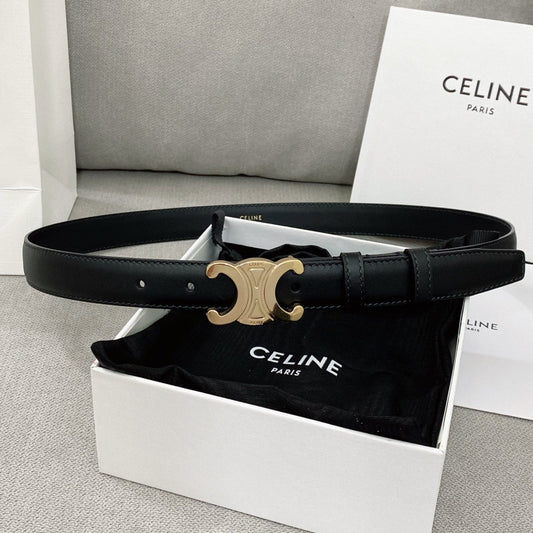 CELINE 25S TRIOMPHE BELT 25MM IN BLACK CALFSKIN GLOD HARDWARE 580679 - 26 - 28