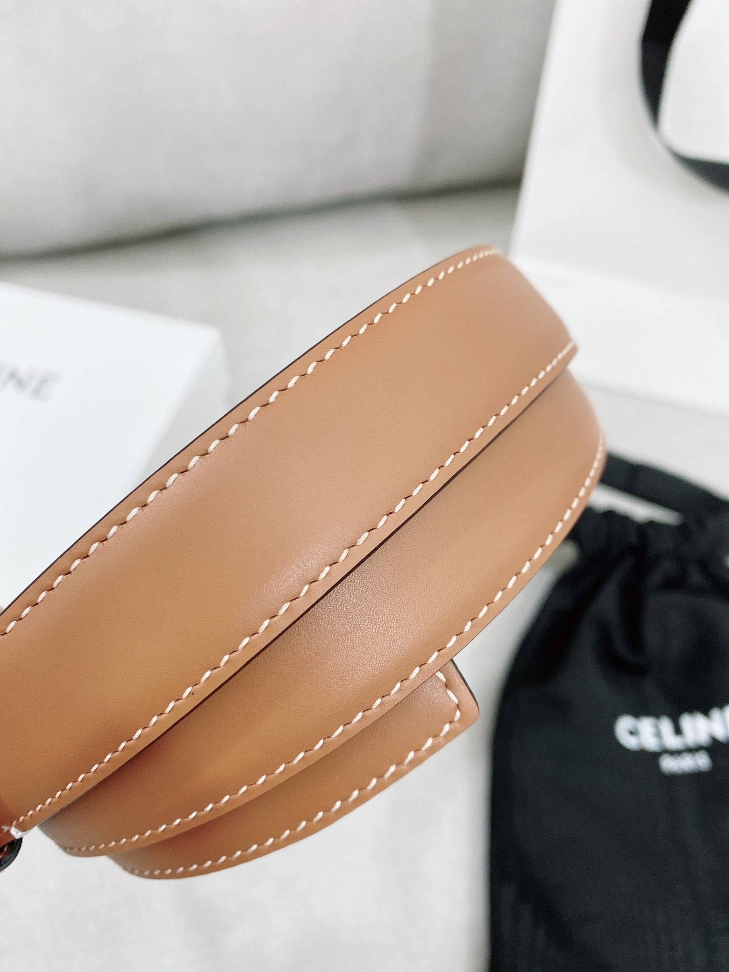 CELINE 25S TRIOMPHE BELT 25MM IN BROWN CALFSKIN SILVER HARDWARE 580678 - 26 - 28