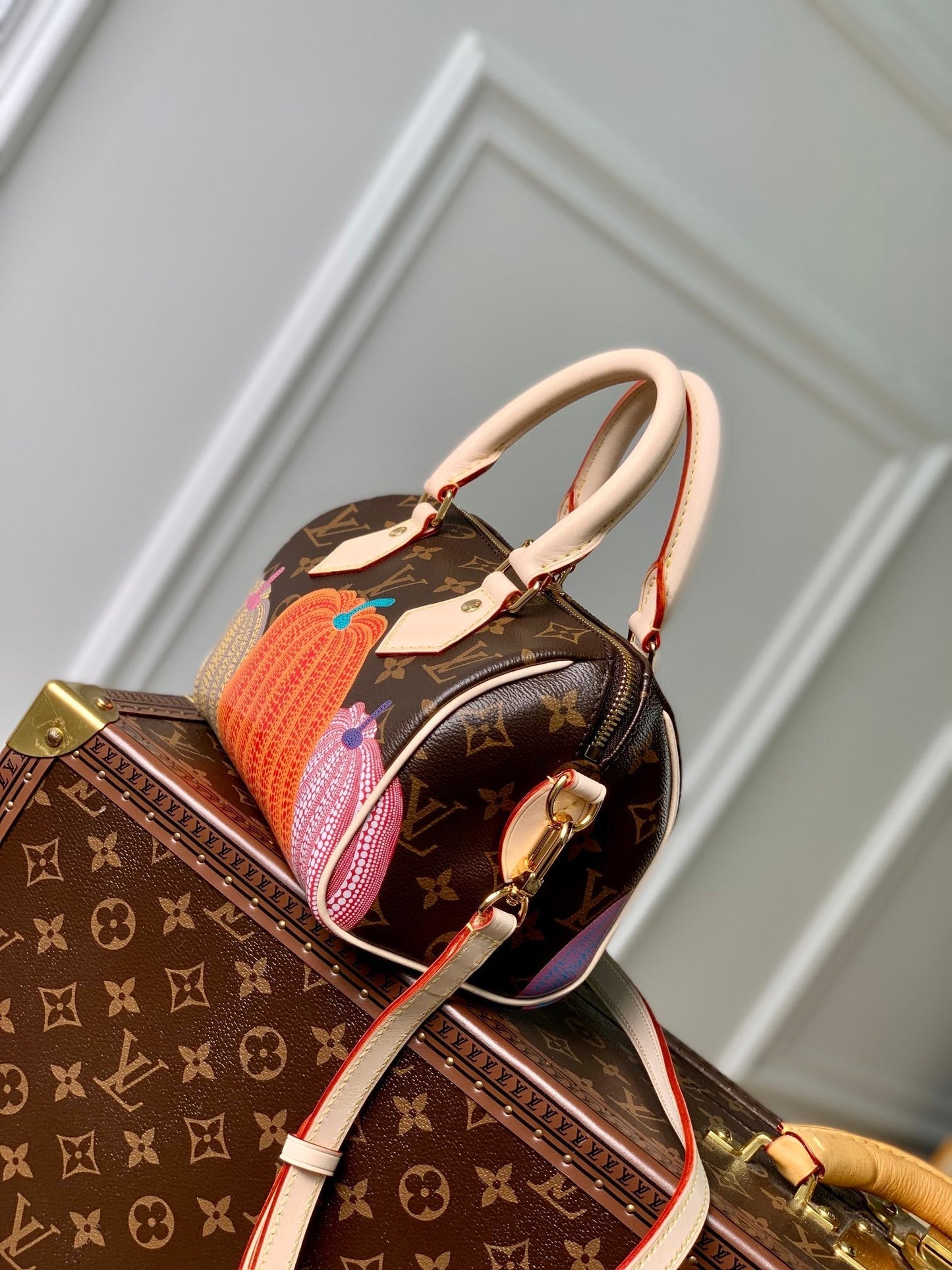 LV x YK SPEEDY BANDOULIÈRE 20 IN BROWN MONOGRAM COATED CANVAS AND CALFSKIN