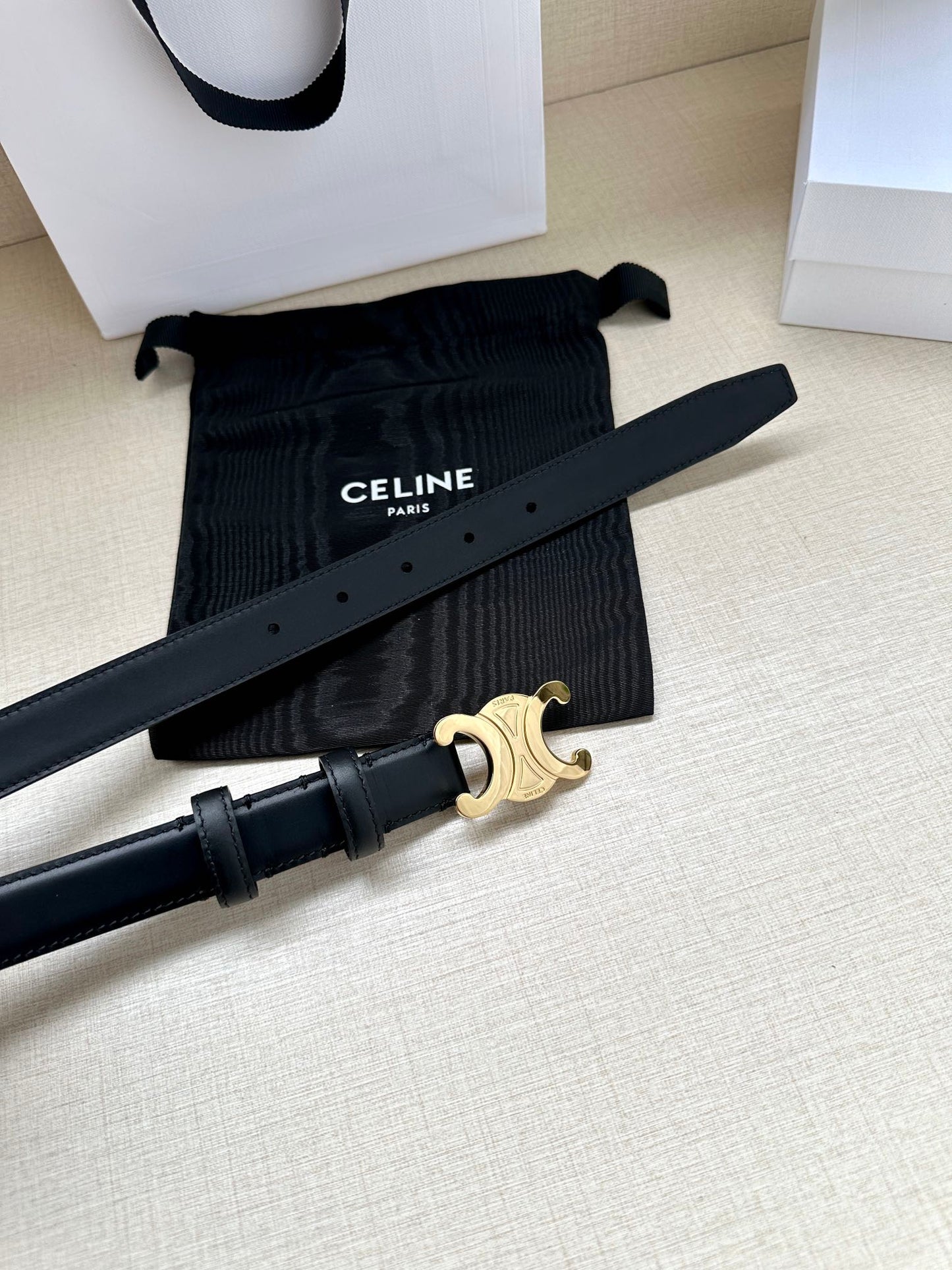 Medium Triomphe Belt 25mm Black Calfskin Ghw - 30