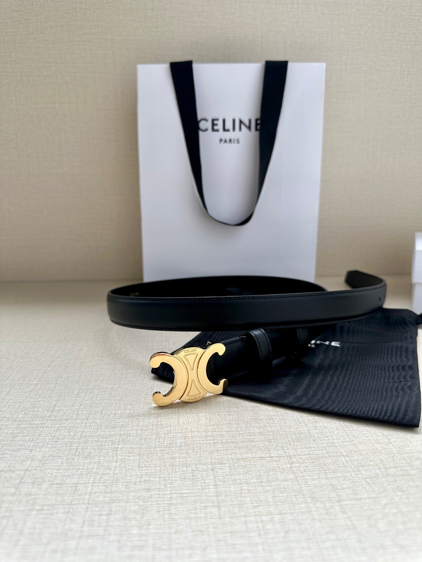 Medium Triomphe Belt 25mm Black Calfskin Ghw - 30